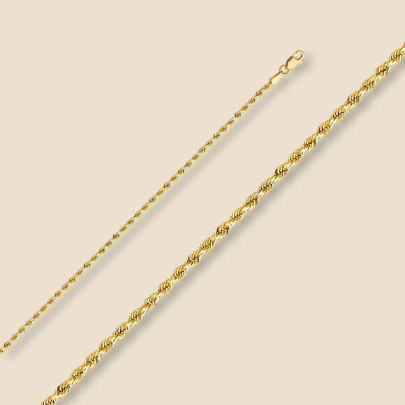 14K Yellow Gold 1.9mm Solid Rope Chain Necklace - Picture 1 of 3